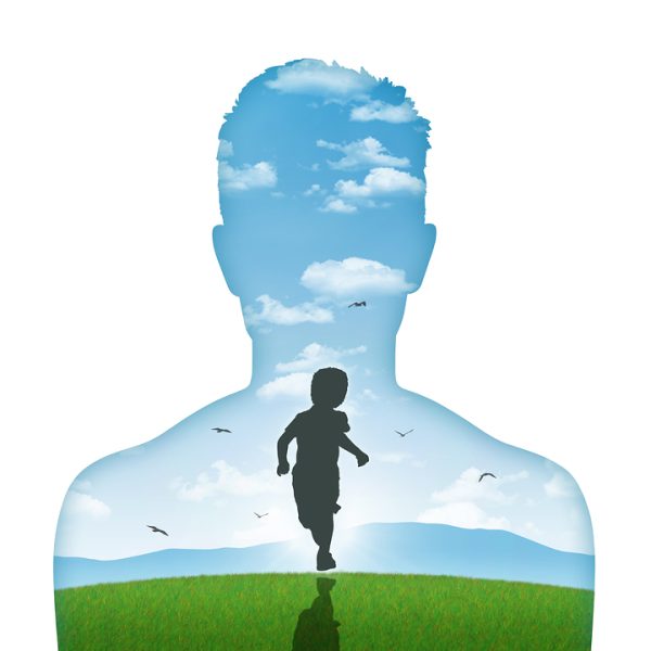 His Inner Child silhouette of a young man's portrait showing his inner child living in his mind