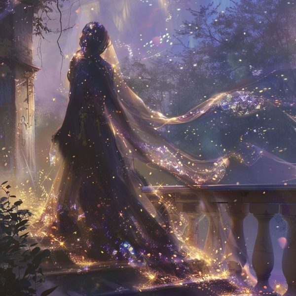 A mystical oneiromancer stands amidst the fading light of dusk AI Art